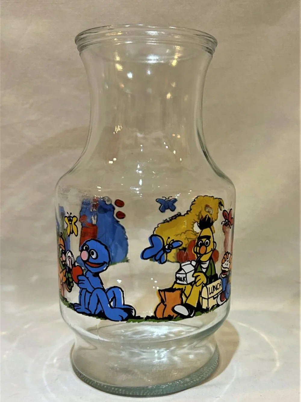 Vintage Sesame Street Glass Carafe Glass Lemonade Juice Pitcher Carafe